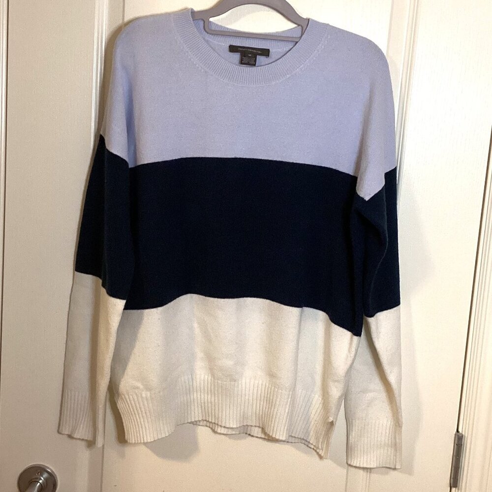 French Connection Women's Sweater Size M Blue Colorblock Striped Long Sleeve